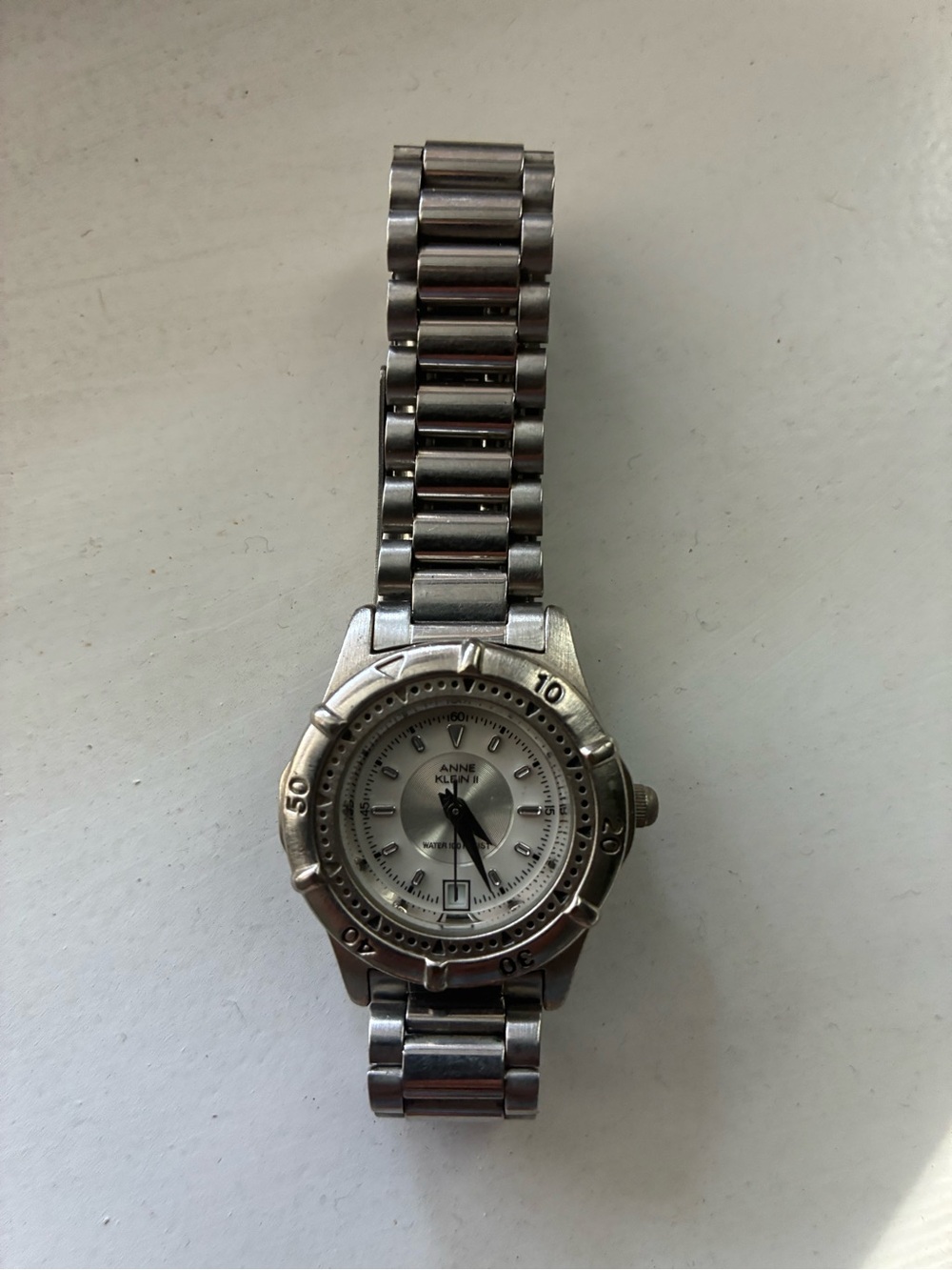 Anne Klein Silver and White Stainless Steel Women's Watch
